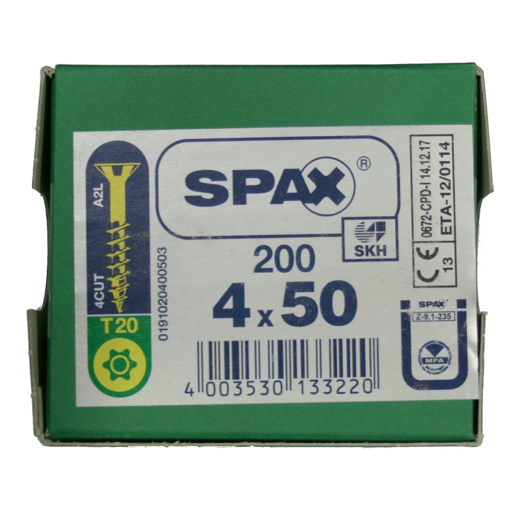 Alternatieve afbeelding voor Spax spaanplaatschroeven 4x50mm deeldraad geel verzinkt platkop torx 200 stuks