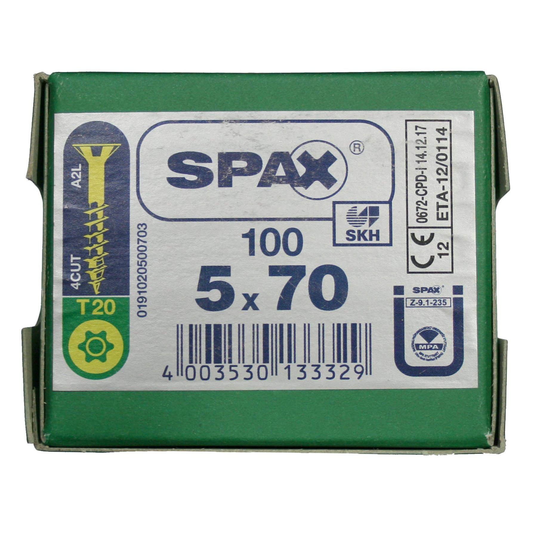 Alternatieve afbeelding voor Spax spaanplaatschroeven 5x70mm deeldraad geel verzinkt platkop torx 100 stuks