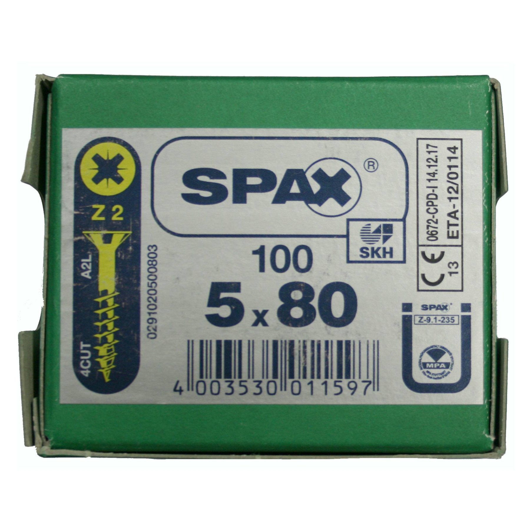 Alternatieve afbeelding voor Spax spaanplaatschroeven 5x80mm deeldraad geel verzinkt platkop pozidriv 100 stuks