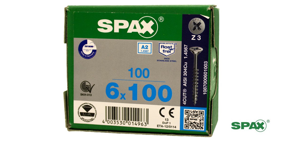 Alternatieve afbeelding voor Spax spaanplaatschroeven 6x100mm deeldraad rvs a2 platkop pozidriv 100 stuks