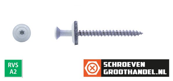 Alternatieve afbeelding voor Spenglerschroeven 4,5x60mm RVS A2 RAL9010 Zuiver wit lenskop TORX-20 200 stuks
