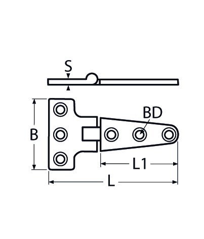 Alternatieve afbeelding voor T-scharnier 100x54mm RVS A4 1 stuk