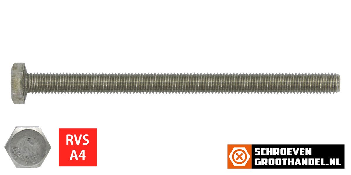 Alternatieve afbeelding voor Tapbouten M16 x 100mm RVS A4 DIN933 25 stuks