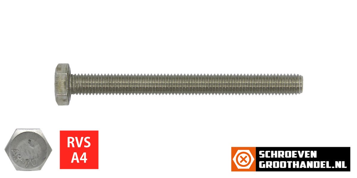Alternatieve afbeelding voor Tapbouten M6 x 70mm RVS A4 DIN933 100 stuks
