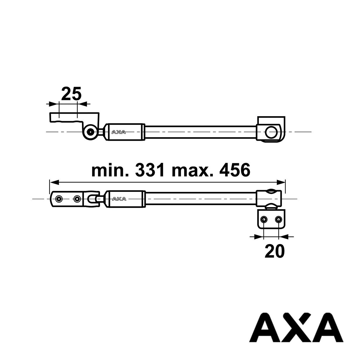 Alternatieve afbeelding voor Telescopische raamuitzetter AXA 30cm zwart naar binnen draaiend