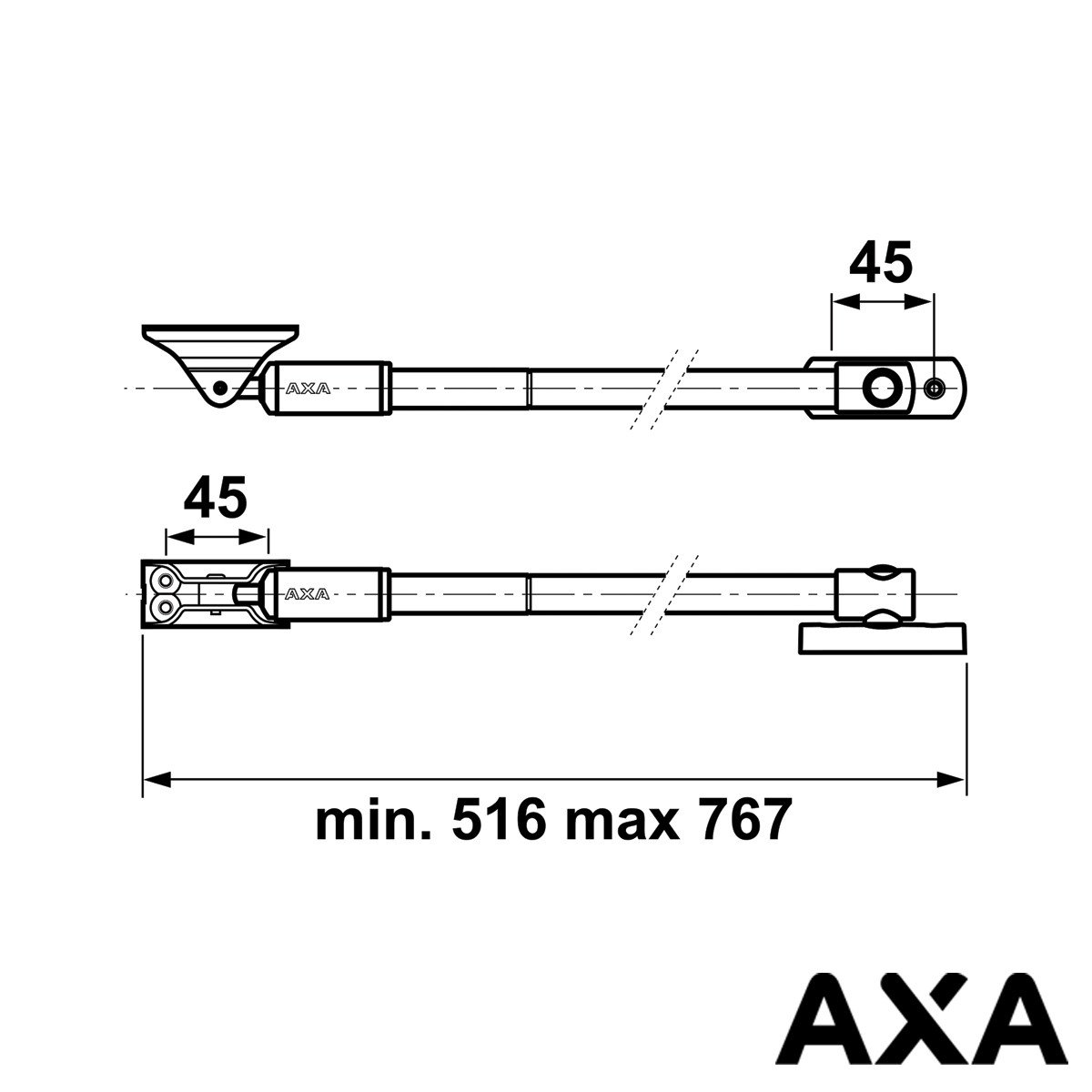 Alternatieve afbeelding voor Telescopische raamuitzetter AXA 50cm wit naar buiten draaiend