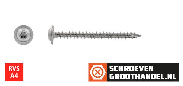 Alternatieve afbeelding voor Tellerkopschroeven 8x40mm RVS A4 discuskop TORX-40 100 stuks