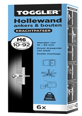 Alternatieve afbeelding voor Toggler hollewand anker met bouten M6 10-92 mm 6 stuks
