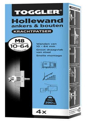 Alternatieve afbeelding voor Toggler hollewand anker met bouten M8 10-64 mm 4 stuks