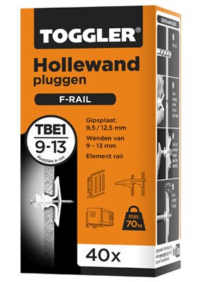 Alternatieve afbeelding voor Toggler hollewandpluggen f-rail TBE1-40 9-13 mm 40 stuks