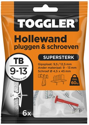 Alternatieve afbeelding voor Toggler hollewandpluggen en schroeven TB 9-13 mm 6 stuks