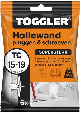 Alternatieve afbeelding voor Toggler hollewandpluggen en schroeven TC 15-19 mm 6 stuks