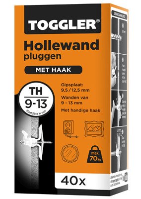Alternatieve afbeelding voor Toggler hollewandpluggen met haak TH 9-13 mm 40 stuks