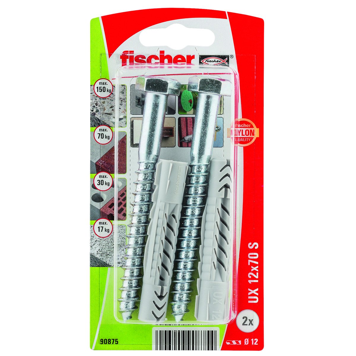 Alternatieve afbeelding voor Universeelpluggen UX 12x70 S met houtdraadbouten 10x100mm 2 stuks