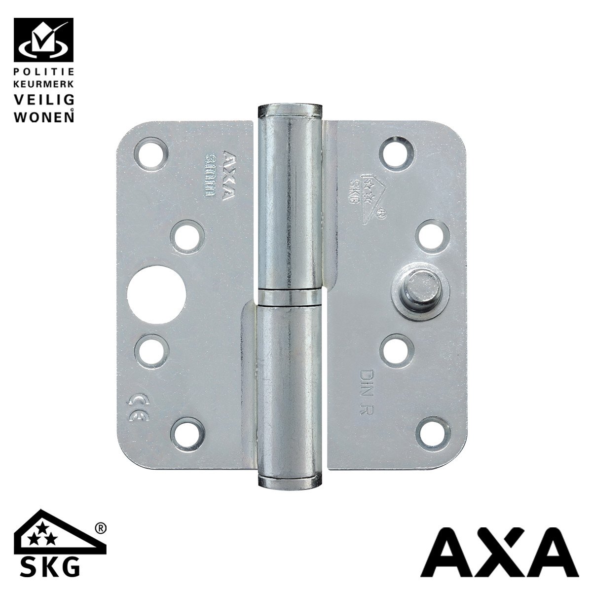 Alternatieve afbeelding voor VEILIGHEIDSSCHARNIER KOGELPAUMELLE 89X89MM RONDE HOEK RECHTS STAAL SKG*** AXA