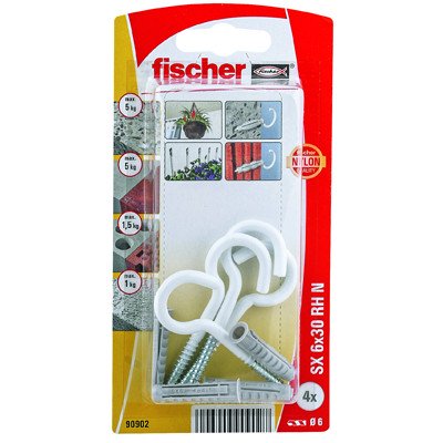 Alternatieve afbeelding voor Fischer pluggen SX 6x30 RH N met witte ronde haken 4x65mm 4 stuks