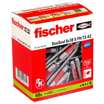 Alternatieve afbeelding voor Fischer DuoSeal pluggen 6x38 S PH TX A2 met RVS bolkopschroeven 4,5x60 50 stuks