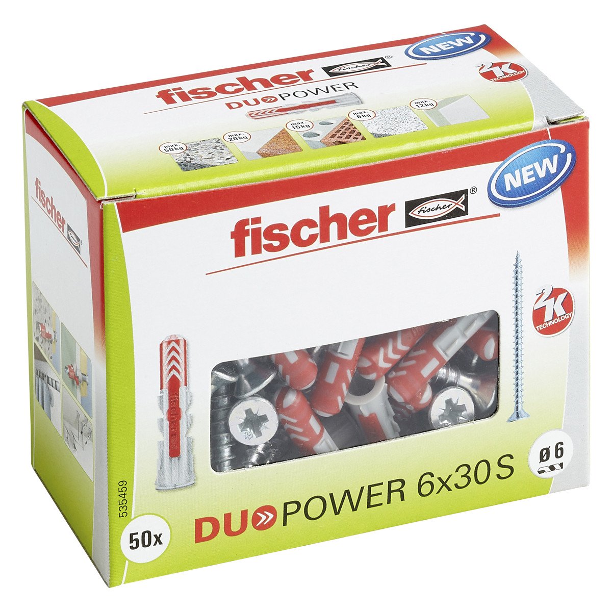 Alternatieve afbeelding voor Fischer Duopower pluggen 6x30 S met schroeven 50 stuks