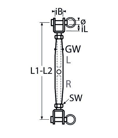 Alternatieve afbeelding voor Wantspanner gaffel-gaffel gelast M10 RVS A4 1 stuk