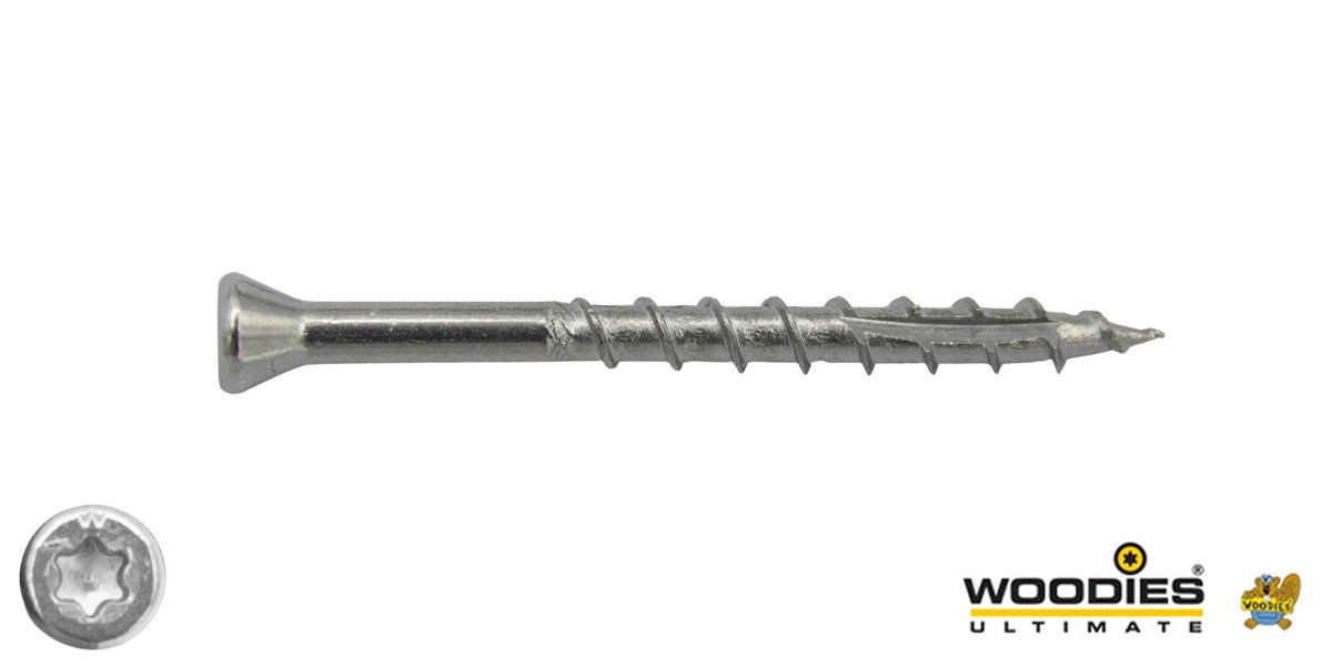 Alternatieve afbeelding voor Woodies  glaslatschroef RVS 410 C1 TORX-10 platkop 3,5x40/26 deeldraad 200 stuks