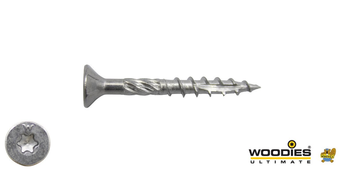 Alternatieve afbeelding voor Woodies schroeven RVS 410 C1 TORX-20 platkop 4x40/24mm deeldraad 200 stuks