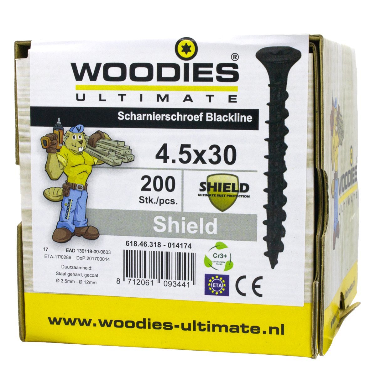 Alternatieve afbeelding voor Woodies Beslagschroeven platverzonken kop Blackline zwart TORX-20 4,5x30mm 200 stuks
