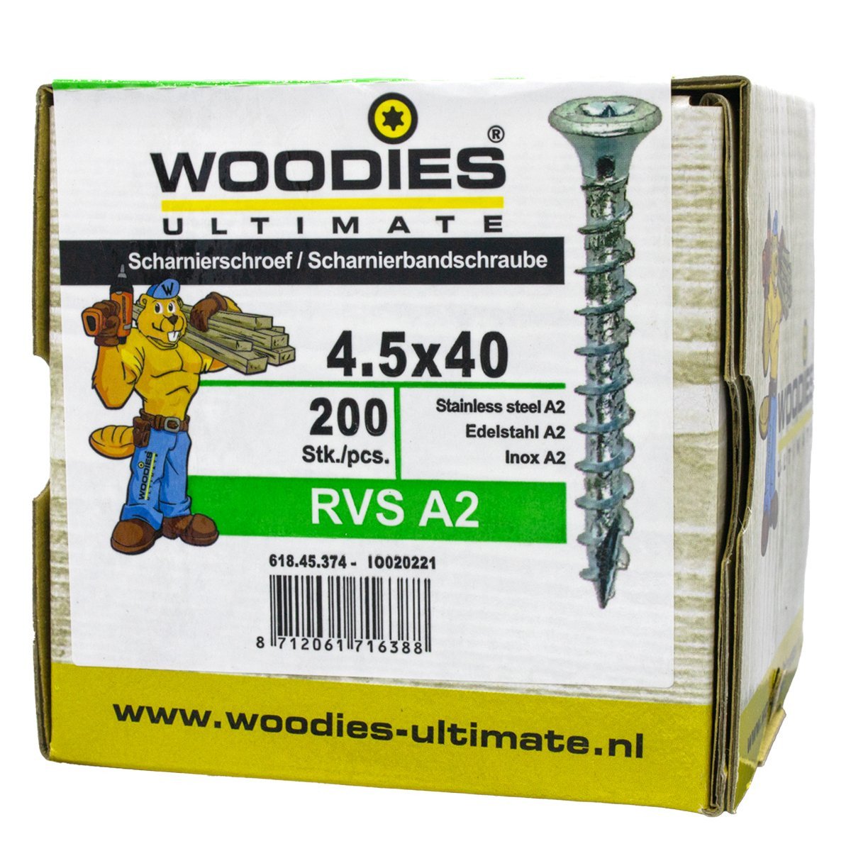Alternatieve afbeelding voor Woodies Beslagschroeven platverzonken kop rvs a2 TORX-20 4,5x40mm 200 stuks