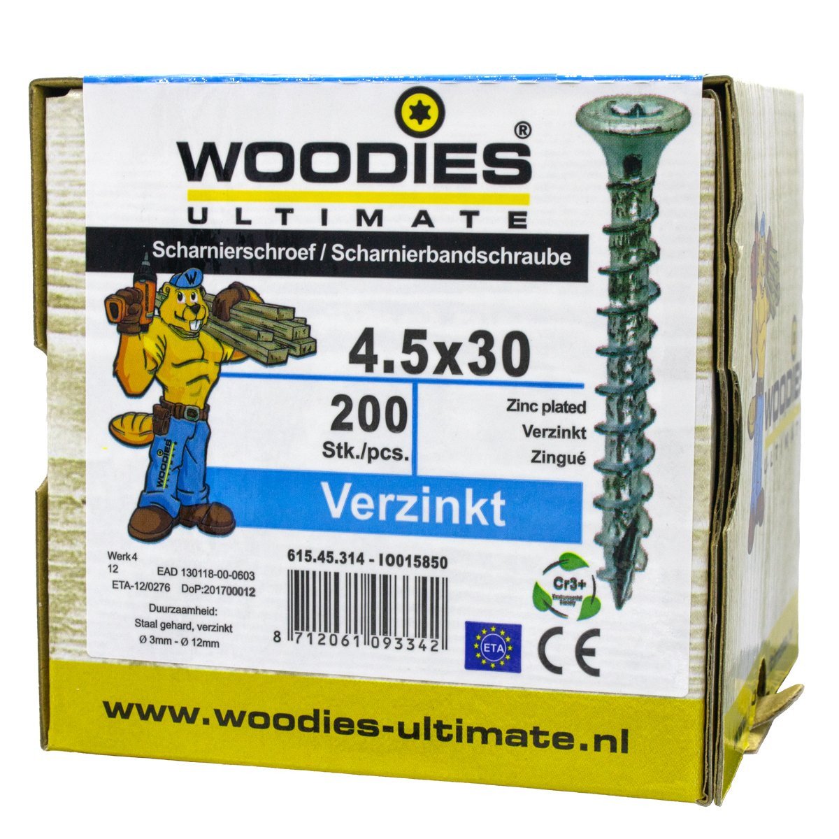 Alternatieve afbeelding voor Woodies Beslagschroeven platverzonken kop verzinkt TORX-20 4,5x30mm 200 stuks