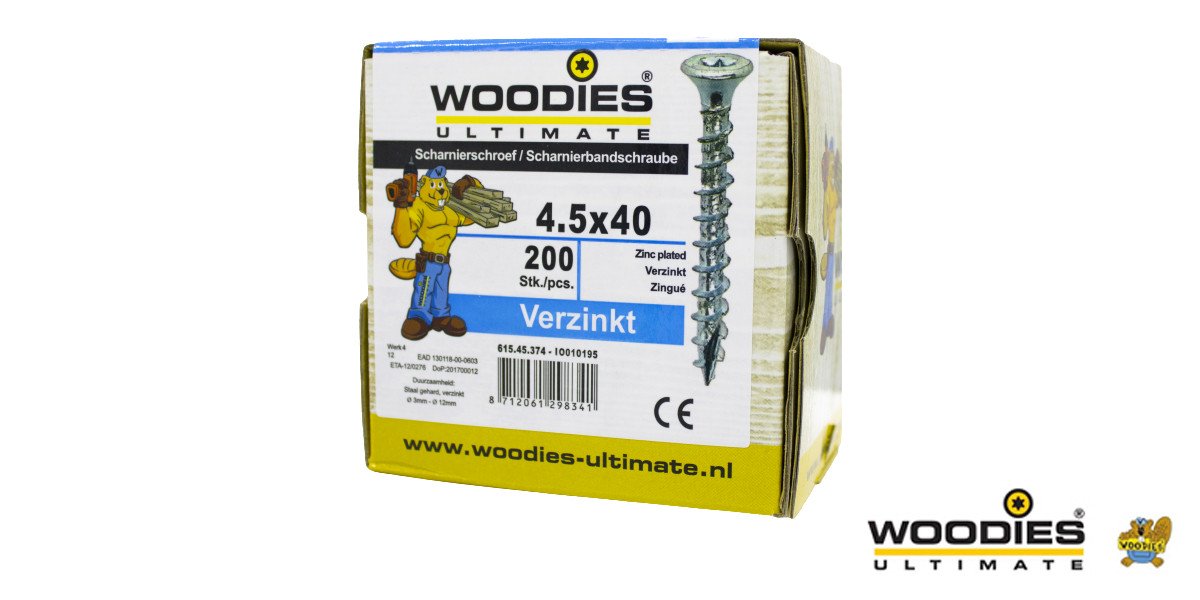 Alternatieve afbeelding voor Woodies Beslagschroeven platverzonken kop verzinkt TORX-20 4,5x40mm 200 stuks