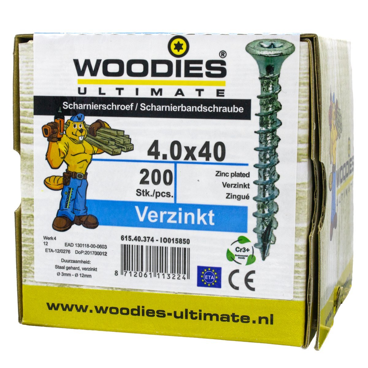 Alternatieve afbeelding voor Woodies Beslagschroeven platverzonken kop verzinkt TORX-20 4x40mm 200 stuks