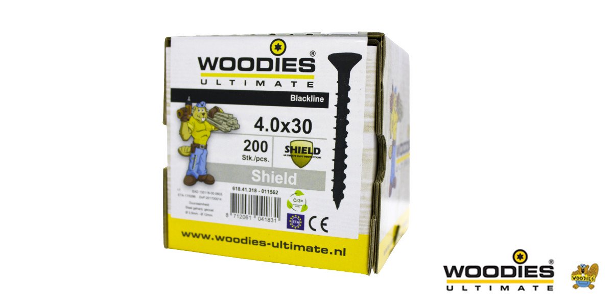 Alternatieve afbeelding voor Woodies schroeven Blackline Shield TORX-20 platkop 4x30mm 200stuks