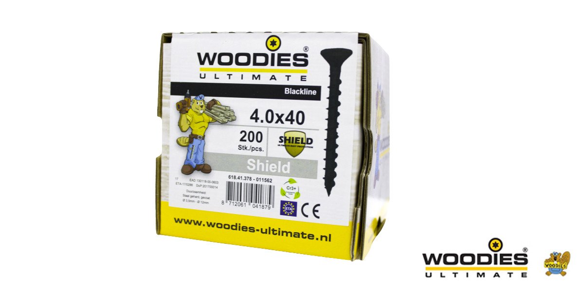 Alternatieve afbeelding voor Woodies schroeven Blackline Shield TORX-20 platkop 4x40mm 200 stuks