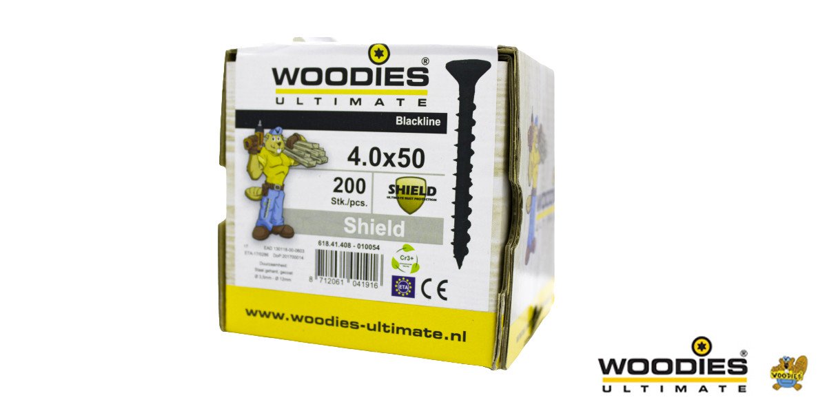 Alternatieve afbeelding voor Woodies schroeven Blackline Shield TORX-20 platkop 4x50mm 200 stuks