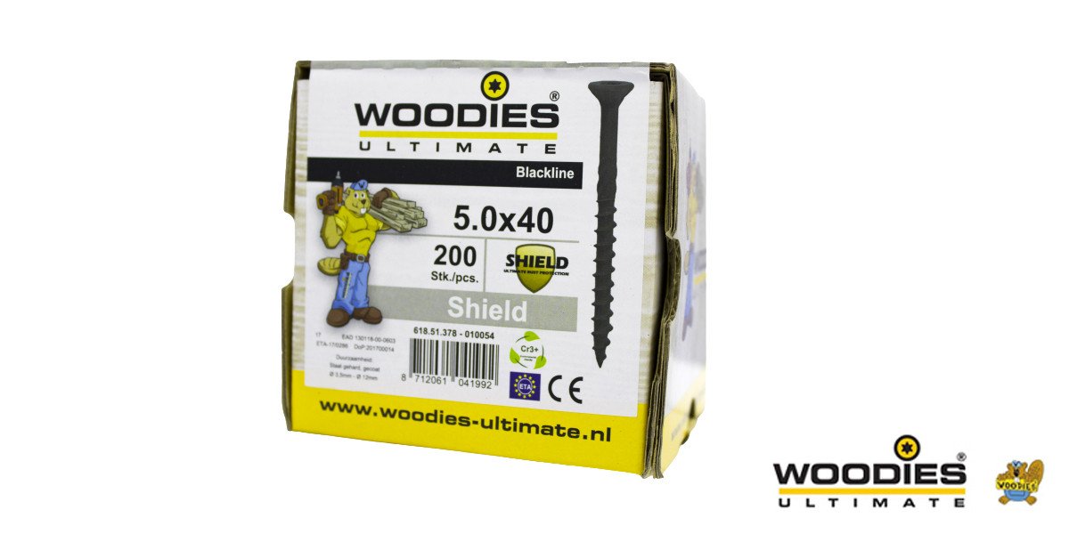Alternatieve afbeelding voor Woodies schroeven Blackline Shield TORX-25 platkop 5x40/24mm 200 stuks