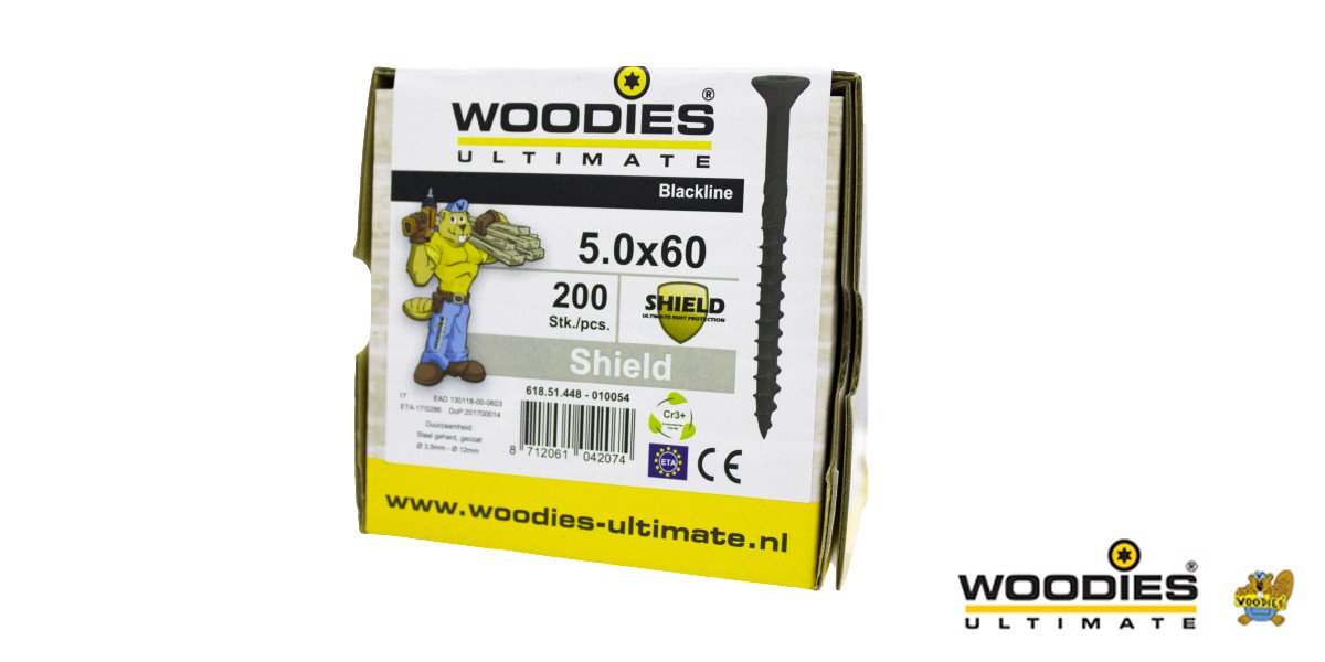 Alternatieve afbeelding voor Woodies schroeven Blackline Shield TORX-25 platkop 5x60/35mm 200 stuks