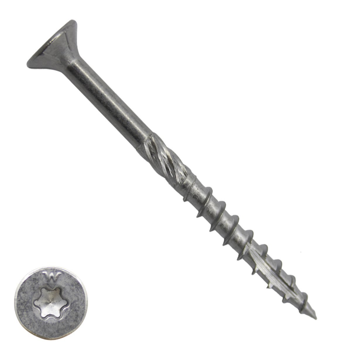 Alternatieve afbeelding voor Woodies schroeven RVSA2 TORX-30 platkop 6x80/50mm deeldraad 200 stuks