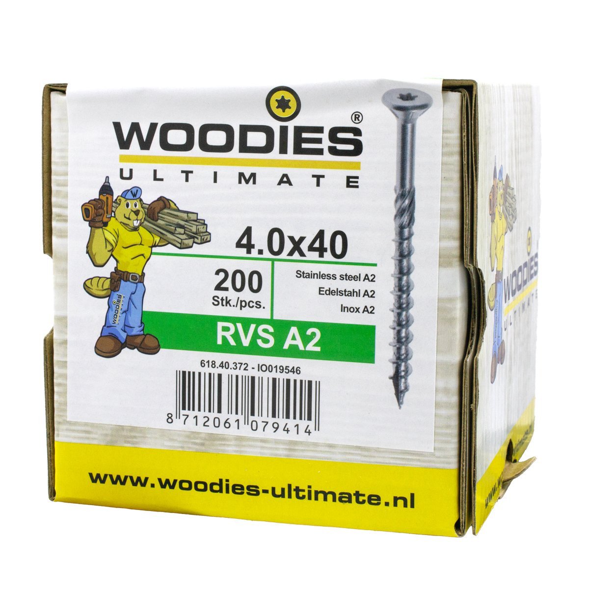 Alternatieve afbeelding voor Woodies schroeven RVS A2 TORX-20 platkop 4x40/24mm deeldraad 200 stuks