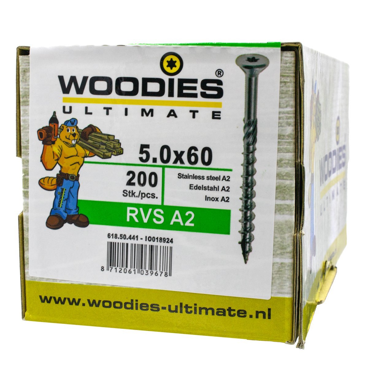 Alternatieve afbeelding voor Woodies schroeven RVS A2 TORX-25 platkop 5x60/35mm deeldraad 200 stuks