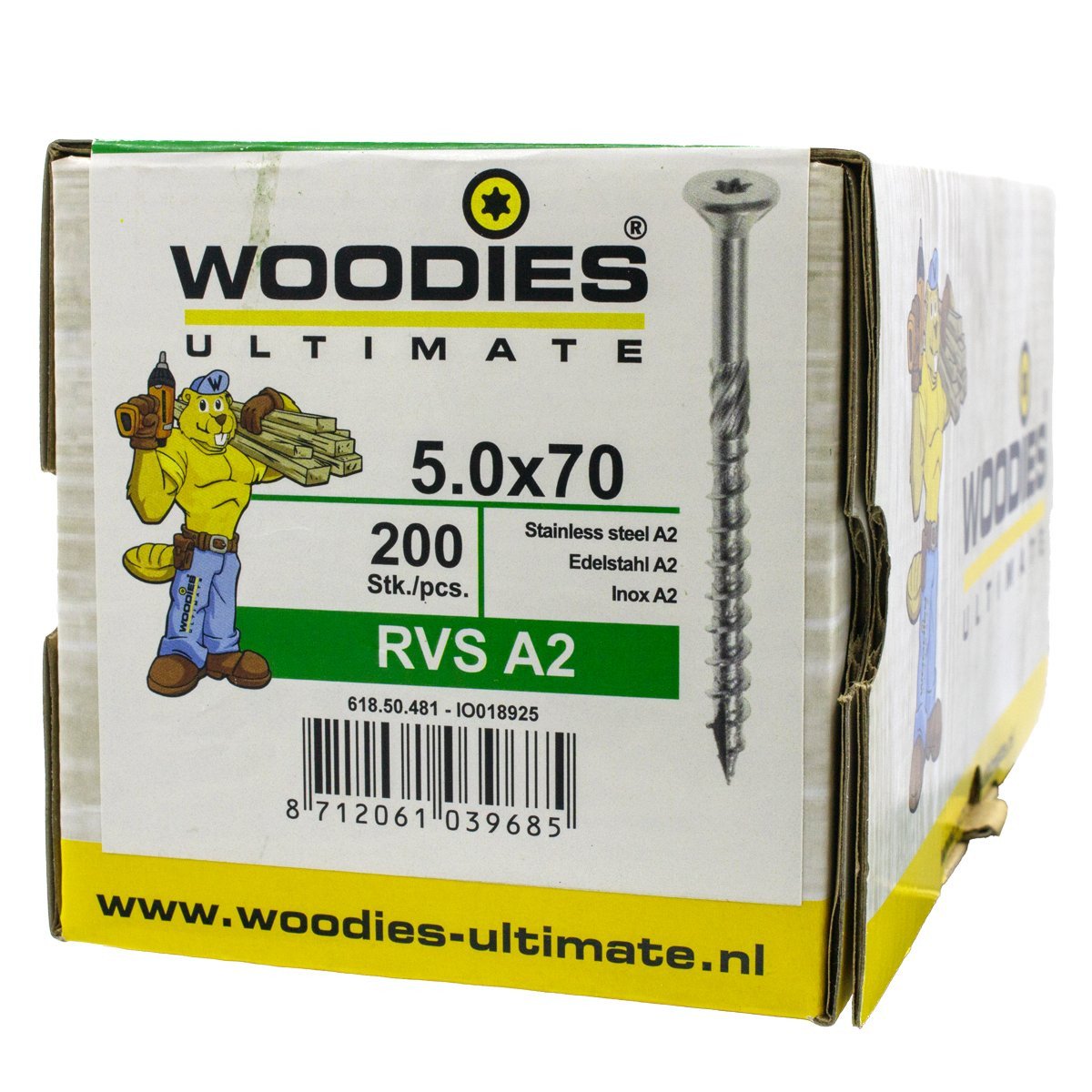 Alternatieve afbeelding voor Woodies schroeven RVS A2 TORX-25 platkop 5x70/40mm deeldraad 200 stuks