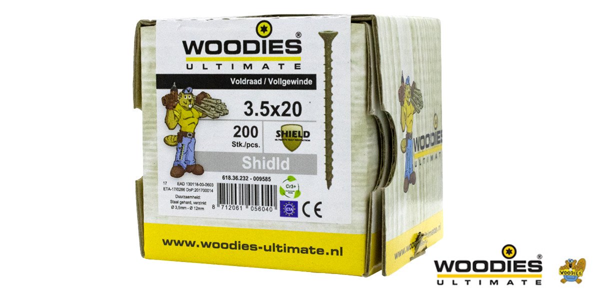 Alternatieve afbeelding voor Woodies schroeven platverzonken kop Shield TORX-15 3,5x20mm 200 stuks