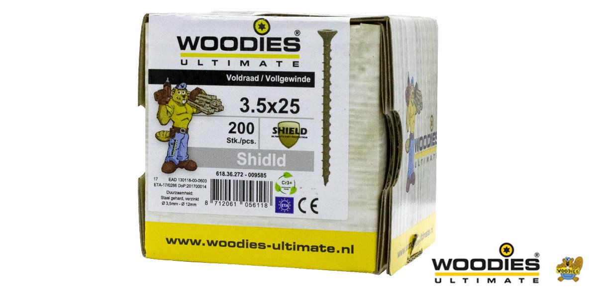 Alternatieve afbeelding voor Woodies schroeven platverzonken kop Shield TORX-15 3,5x25mm 200 stuks