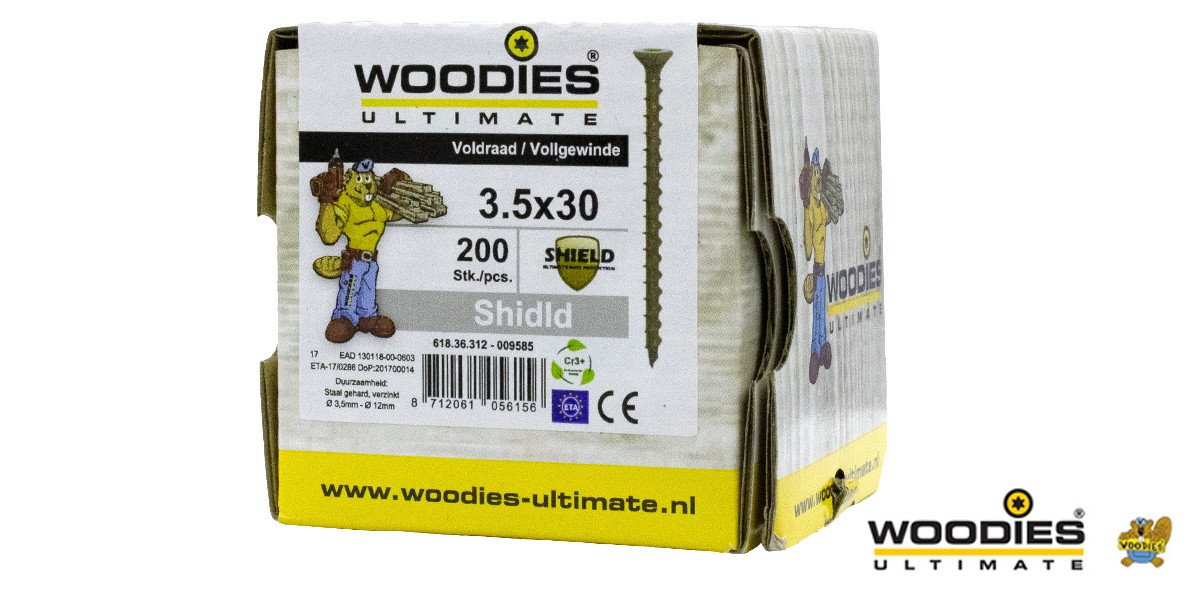 Alternatieve afbeelding voor Woodies schroeven platverzonken kop Shield TORX-15 3,5x30mm 200 stuks