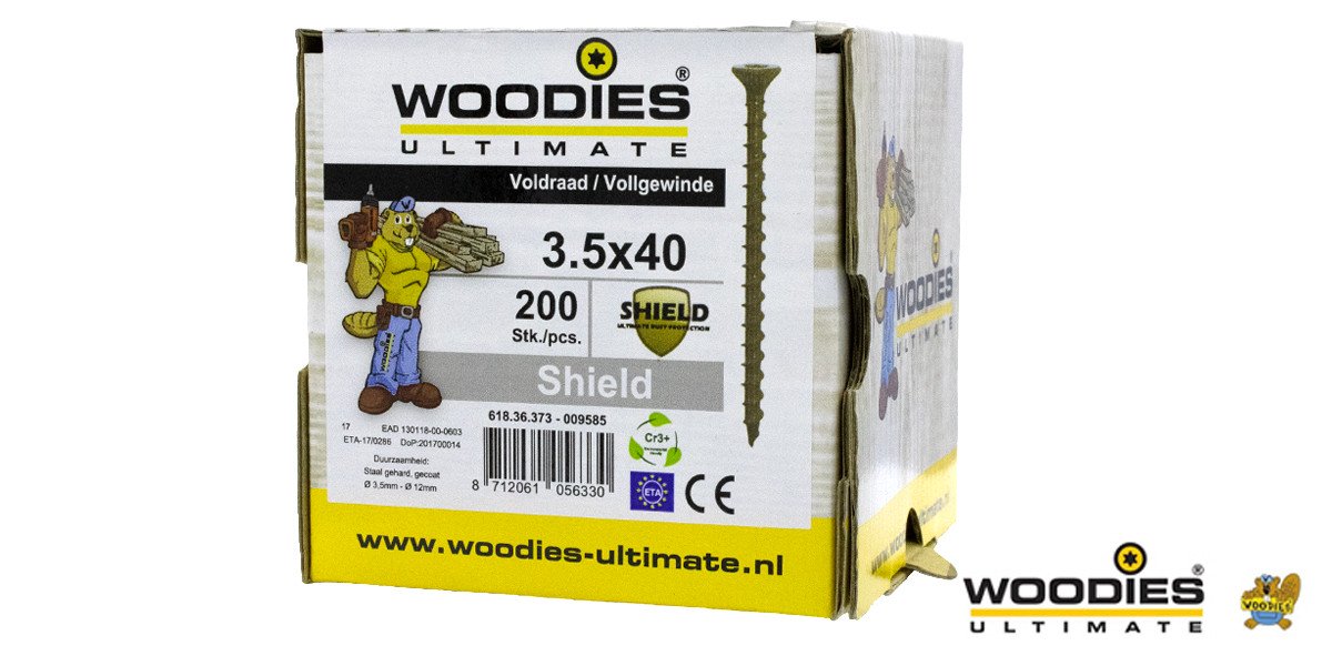 Alternatieve afbeelding voor Woodies schroeven platverzonken kop Shield TORX-15 3,5x40mm 200 stuks
