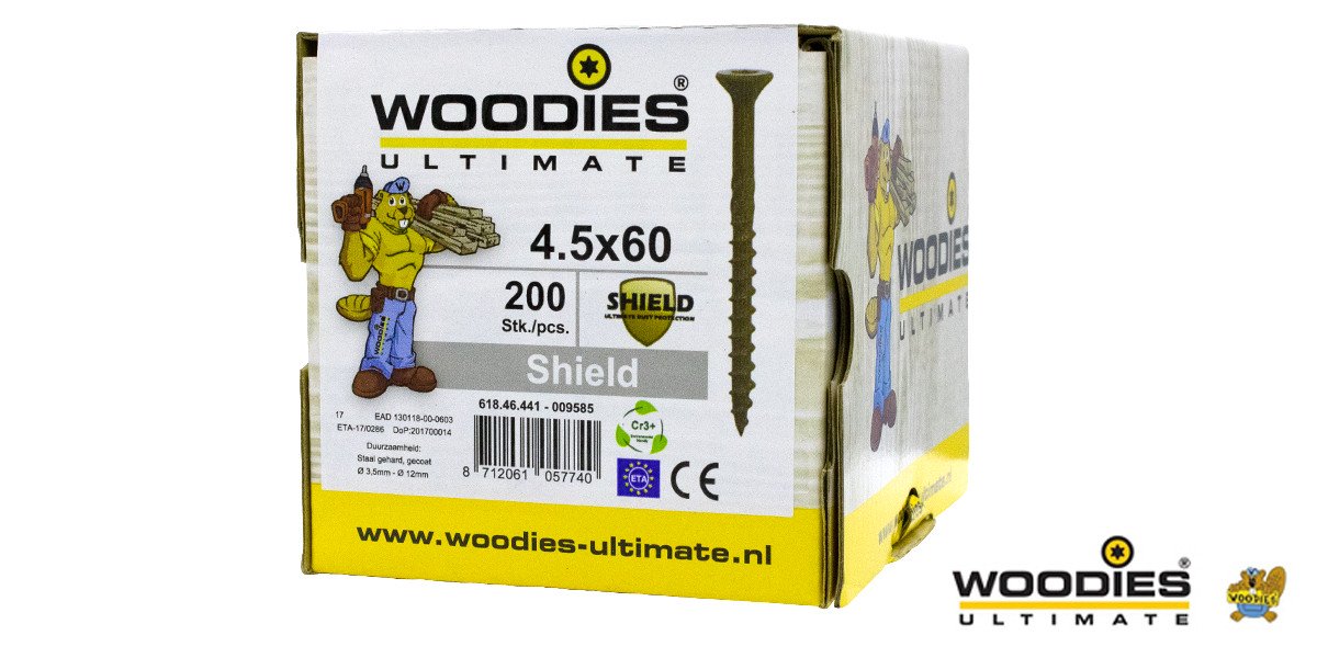 Alternatieve afbeelding voor Woodies schroeven platverzonken kop Shield TORX-20 4,5x60/35mm deeldraad 200 stuks