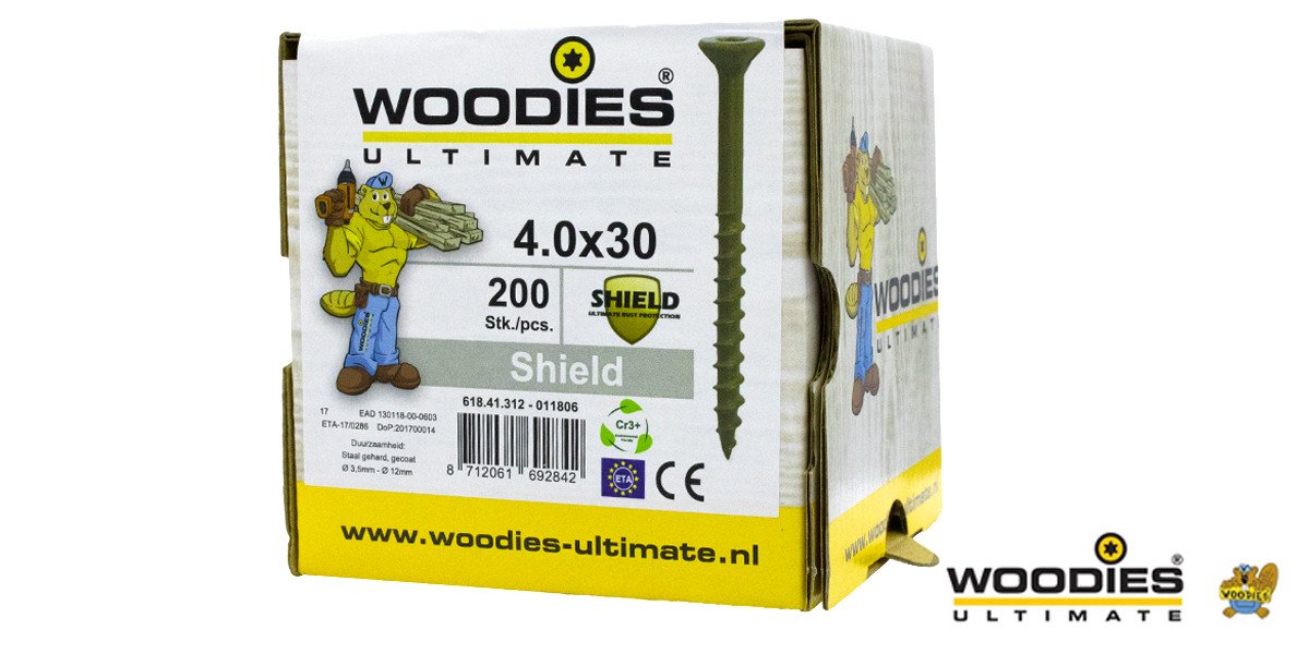 Alternatieve afbeelding voor Woodies schroeven platverzonken kop Shield TORX-20 4x30/18mm deeldraad 200 stuks