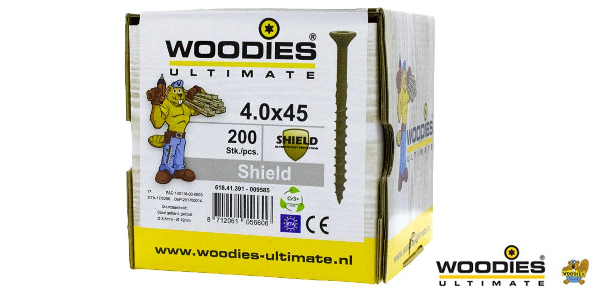 Alternatieve afbeelding voor Woodies schroeven platverzonken kop Shield TORX-20 4x45/27mm deeldraad 200 stuks