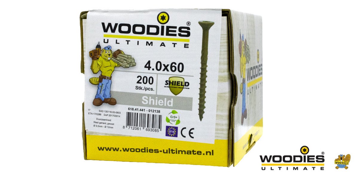 Alternatieve afbeelding voor Woodies schroeven platverzonken kop Shield TORX-20 4x60/35mm deeldraad 200 stuks
