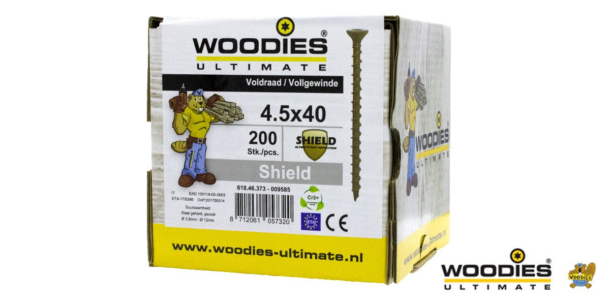 Alternatieve afbeelding voor Woodies schroeven platverzonken kop Shield TORX-25 4,5x40mm 200 stuks