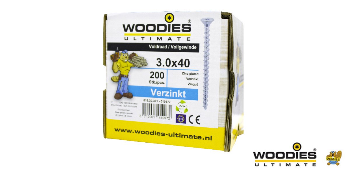Alternatieve afbeelding voor Woodies schroeven verzinkt TORX-10 platkop 3x40mm 200 stuks