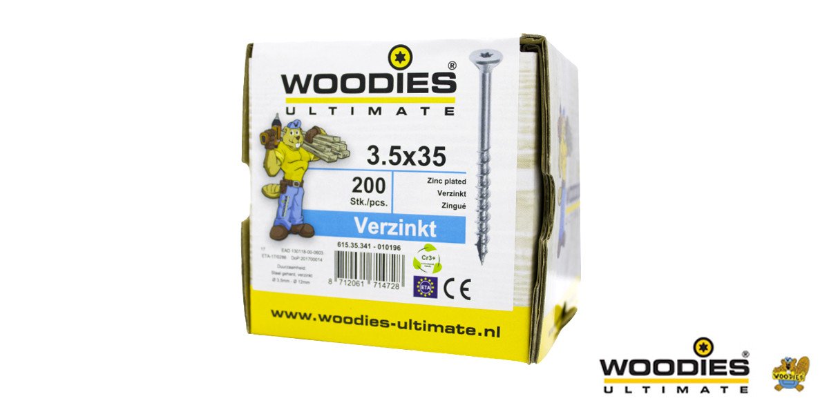 Alternatieve afbeelding voor Woodies schroeven verzinkt TORX-15 platkop 3,5x35/21mm deeldraad 200 stuks